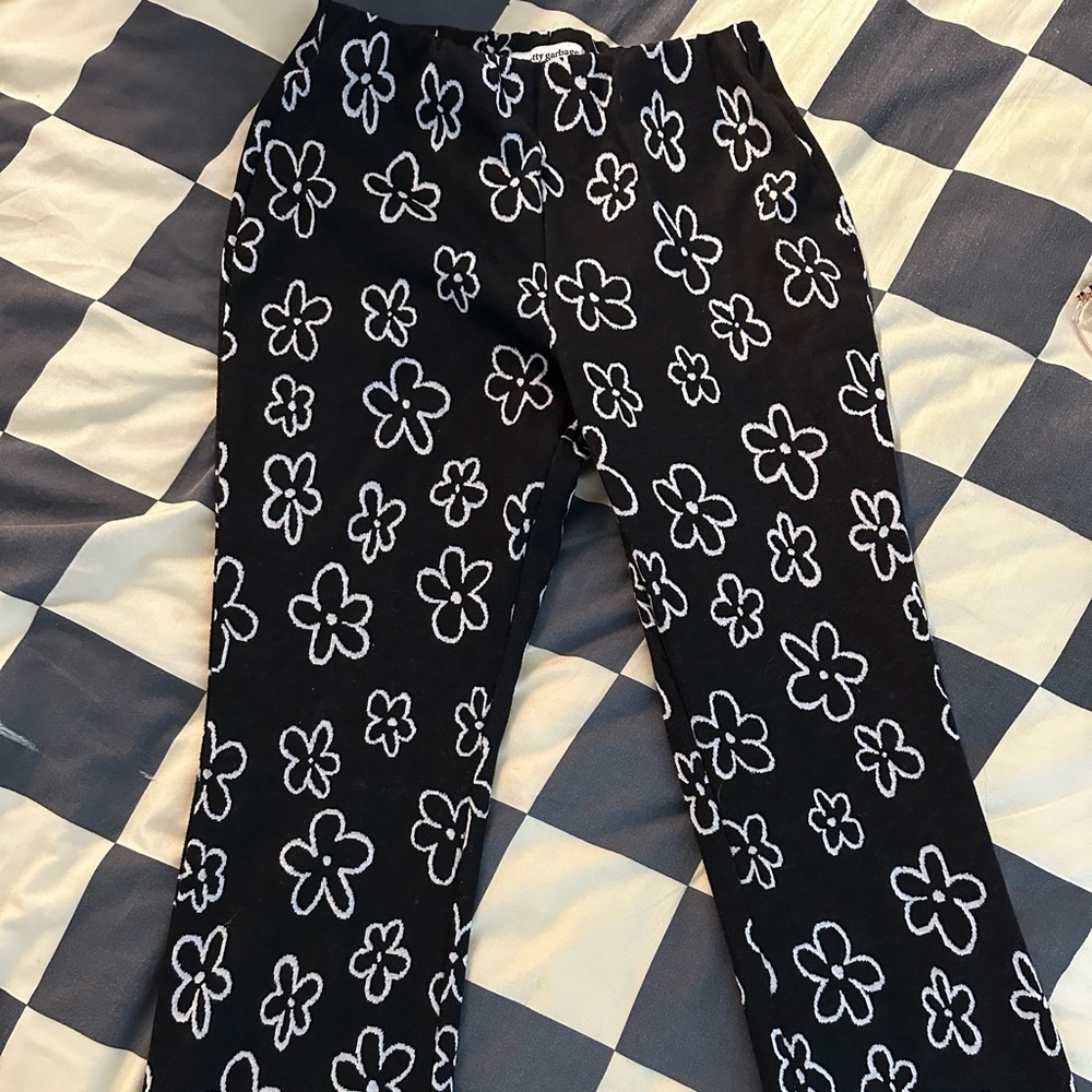Floral flare fitted pants “Pretty Garbage”